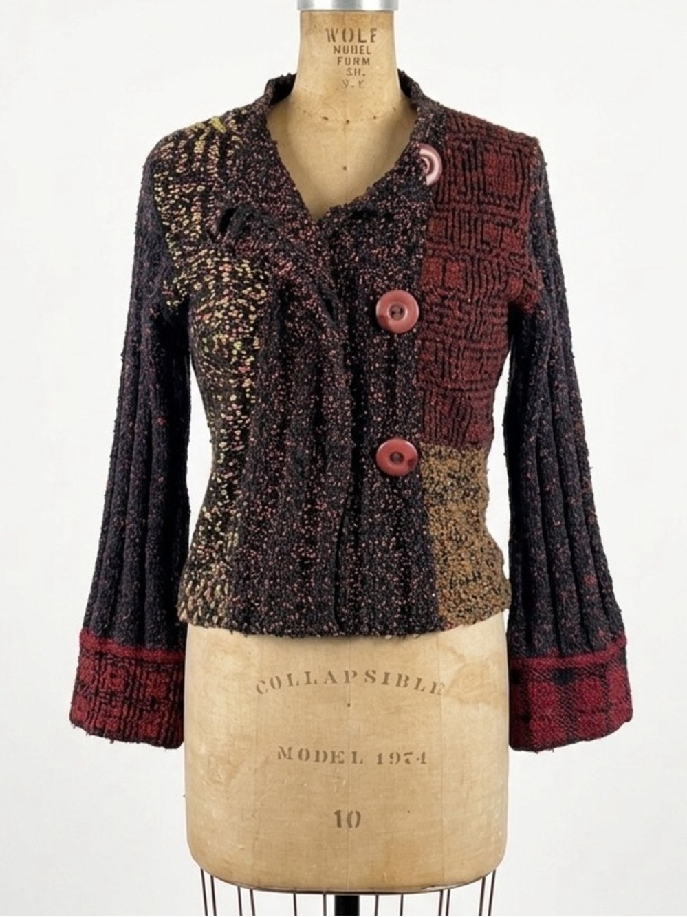 Vintage Curio Artsy Boho Cardigan Knit Sz S Toggle Buttons Bell Sleeve Whimsy